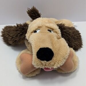 Vintage Embrace Plush Dog Puppet Bone Tongue Pink Ears Brown Kid Party Ministry